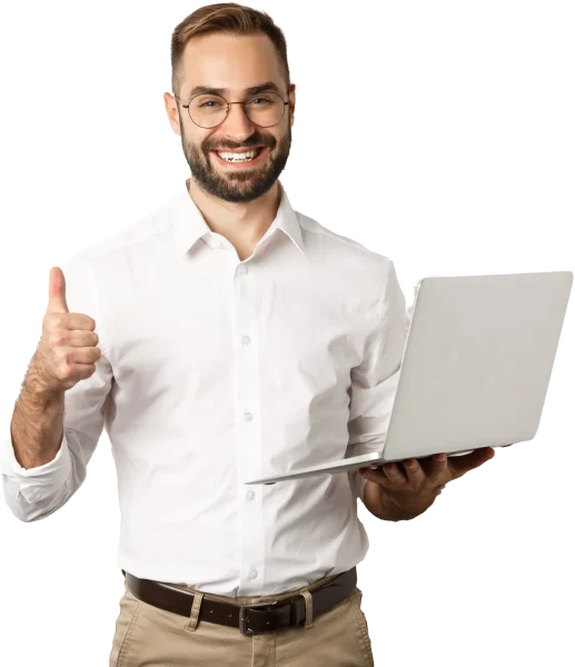 business-young-successful-male-entrepreneur-showing-thumb-up-while-working-laptop-standing copy